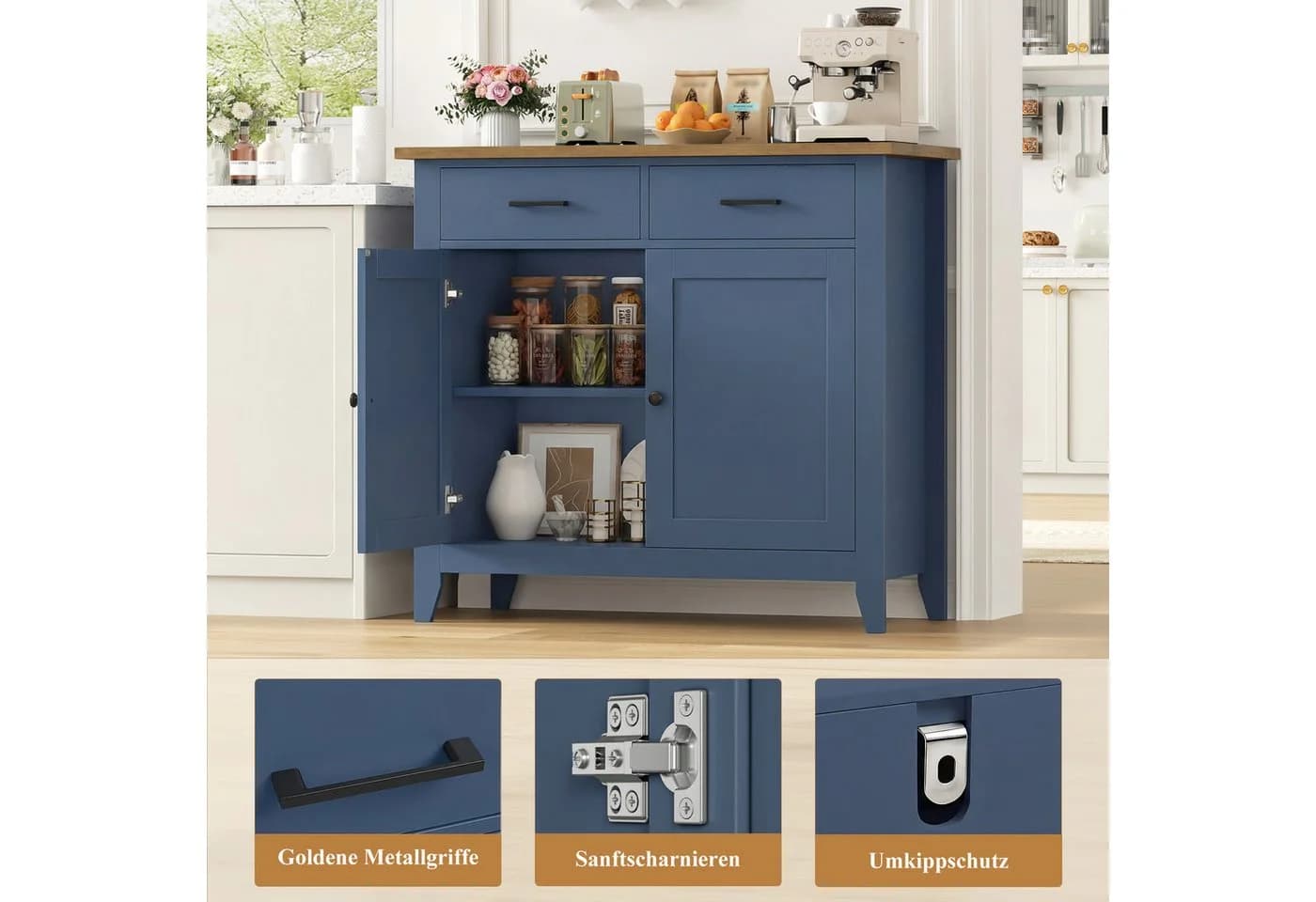 HOMECHO Buffet Sideboard Weiß mit 2 Schubladen und 2 Türen - Bild 3