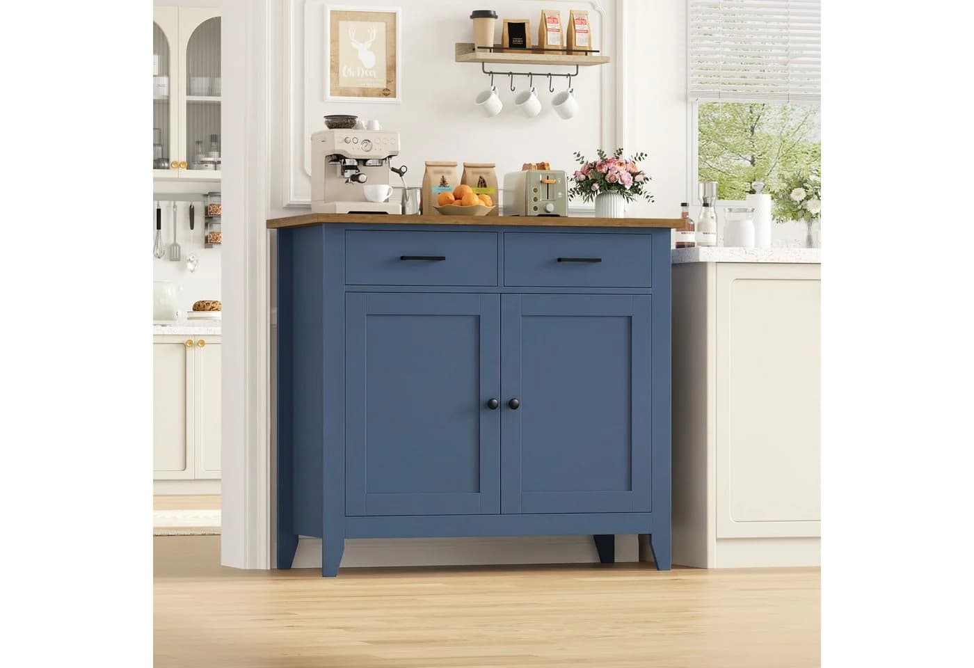 HOMECHO Buffet Sideboard Weiß mit 2 Schubladen und 2 Türen - Bild 4