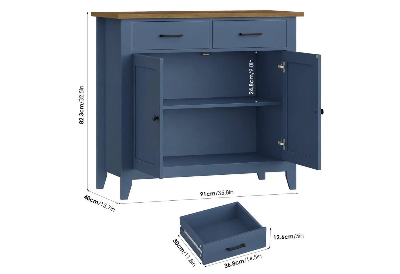 HOMECHO Buffet Sideboard Weiß mit 2 Schubladen und 2 Türen - Bild 5
