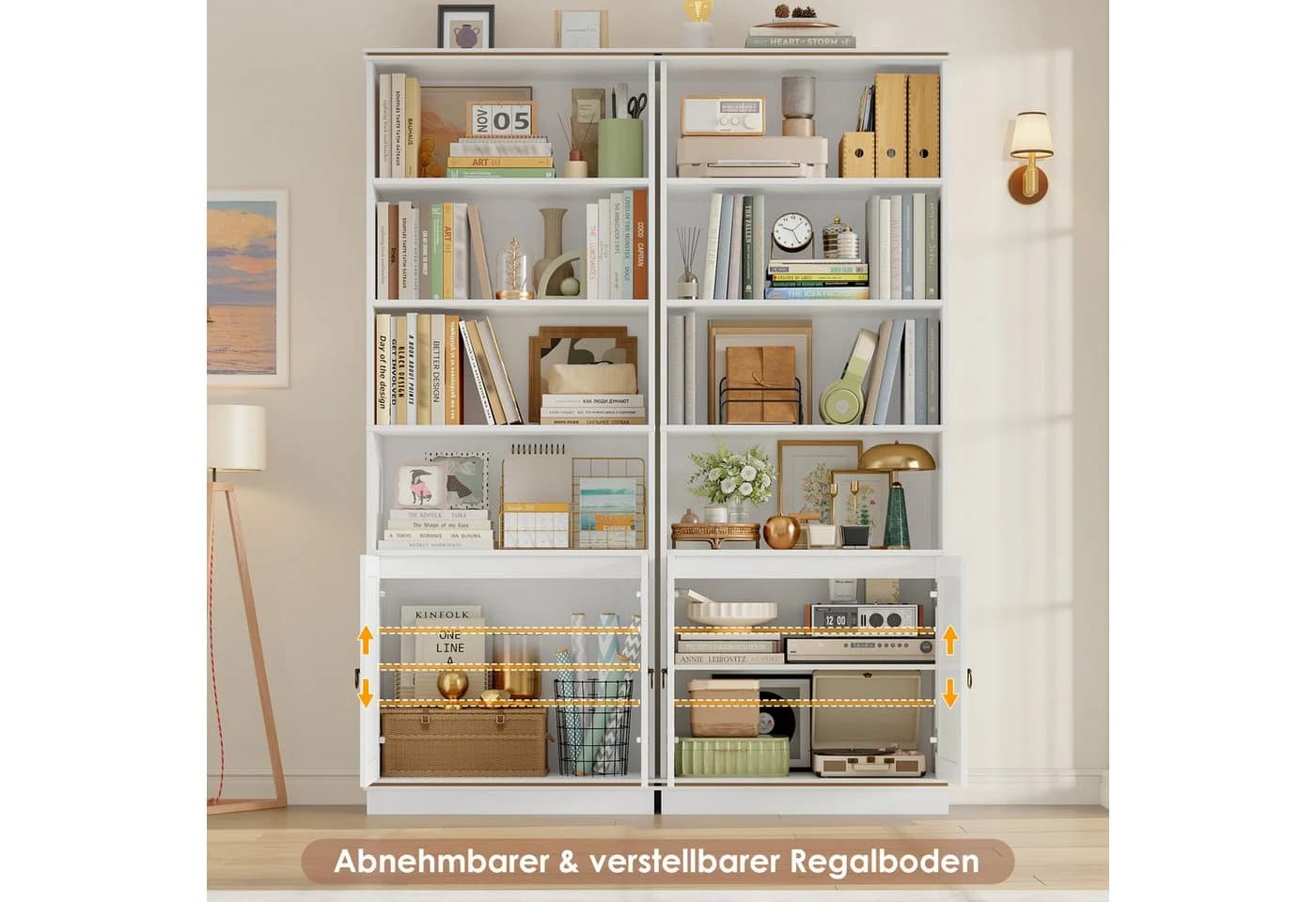 HOMECHO Bücherregal 2-tlg. 188 cm Hoch Bücherschrank 7 Ebenen Weiß