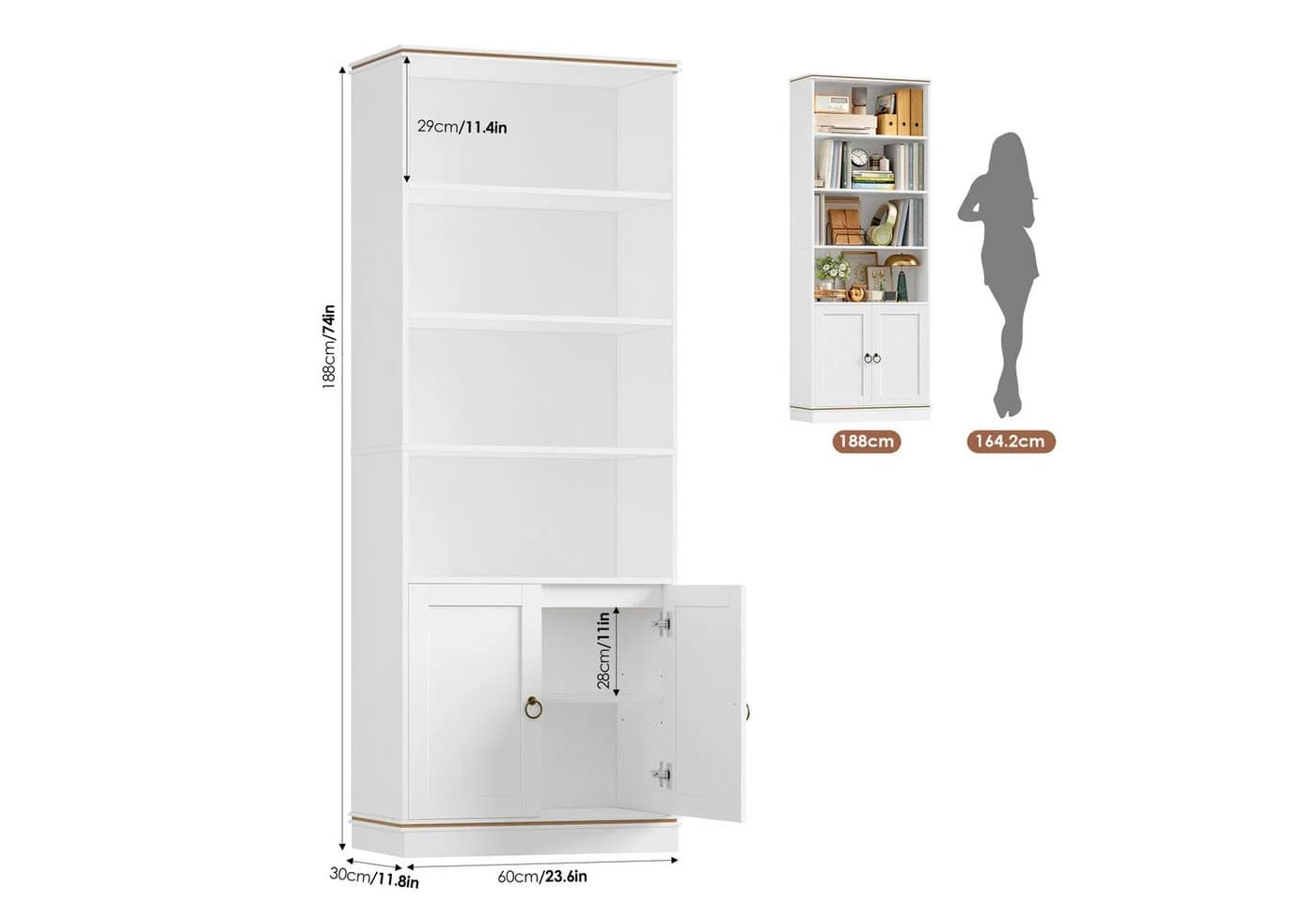 HOMECHO Bücherregal 2-tlg. 188 cm Hoch Bücherschrank 7 Ebenen Weiß - Bild 3