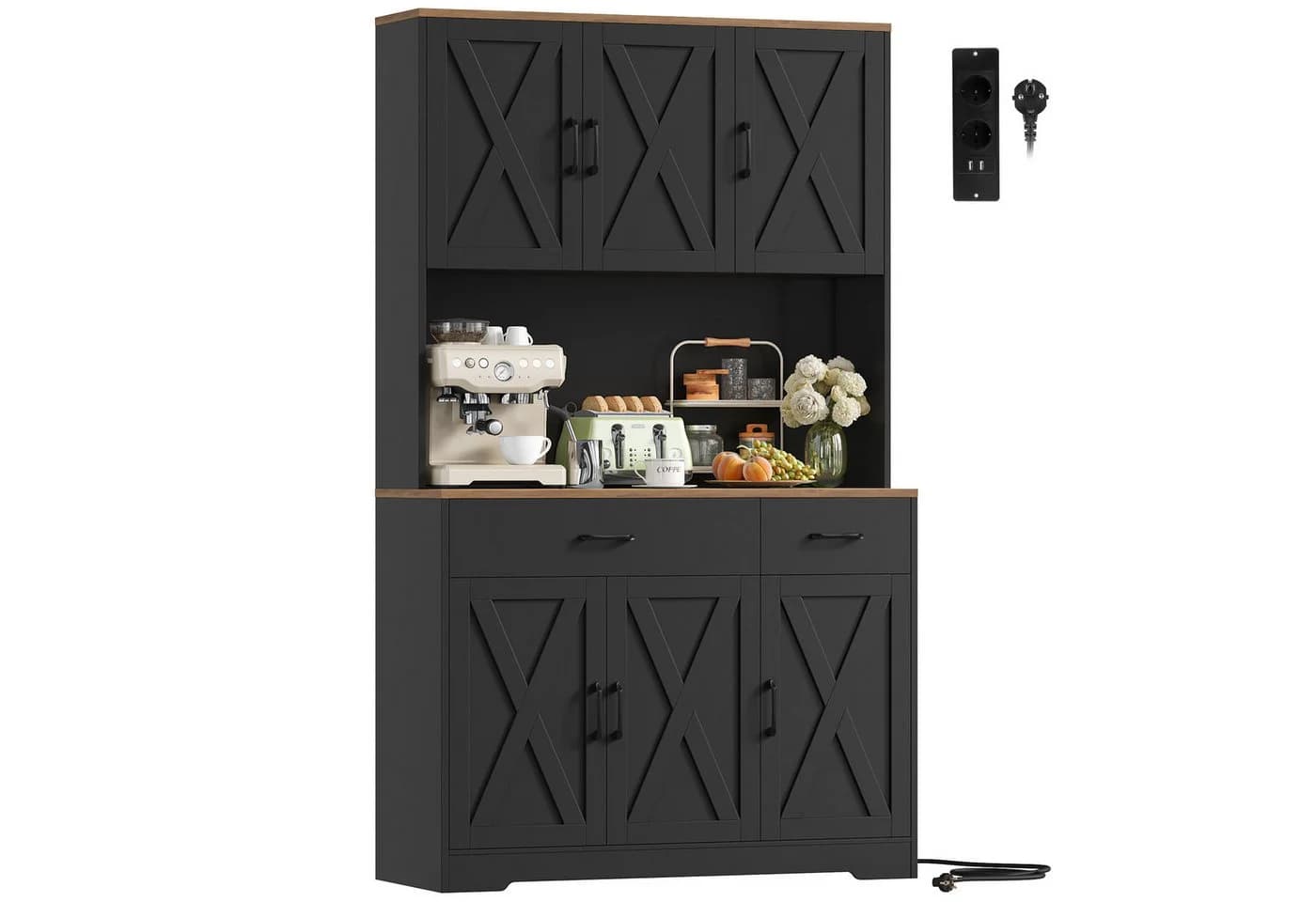 HOMECHO Küchenbuffet Weiß Küchenschrank mit Steckdosen, 6 Türen, 2 Schubladen - Bild 2