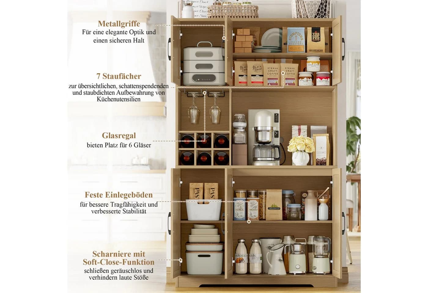 HOMECHO Küchenbuffet Küchenschrank mit Arbeitsplatte - Bild 4