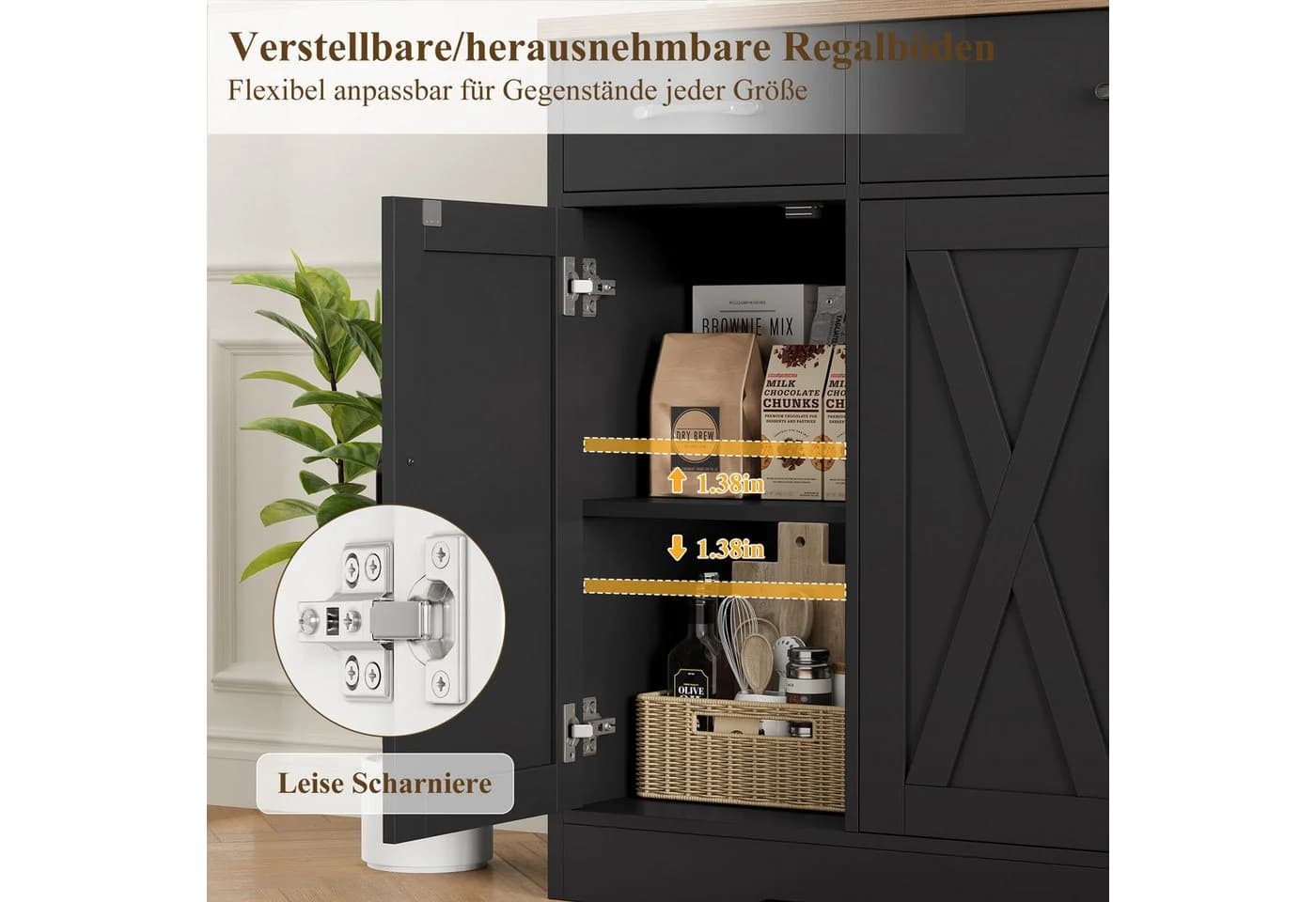 HOMECHO Sideboard 140cm Weiß 3 Schubladen 4 Türen - Bild 5