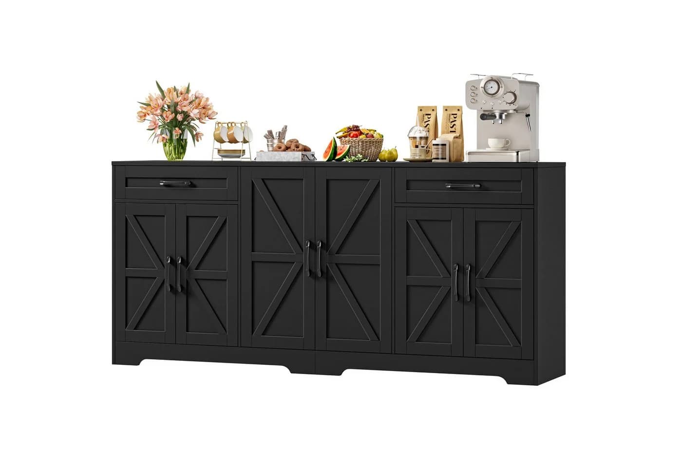 HOMECHO Sideboard 180 cm breit Küchenschrank mit Arbeitsplatte, 6 Türen und 2 Schubladen - Bild 2