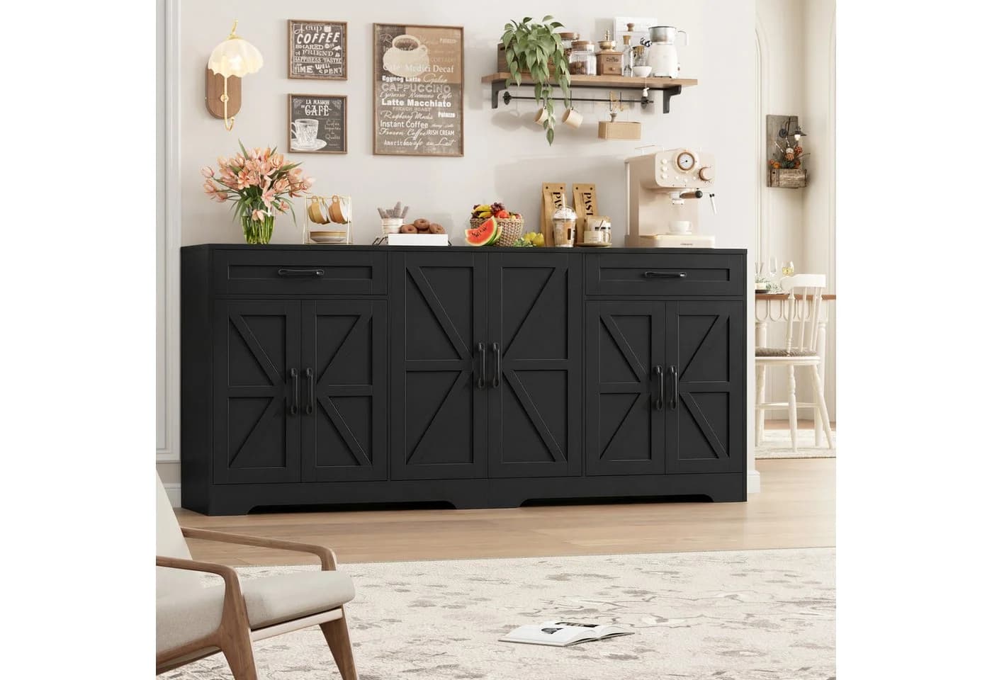 HOMECHO Sideboard 180 cm breit Küchenschrank mit Arbeitsplatte, 6 Türen und 2 Schubladen - Bild 5