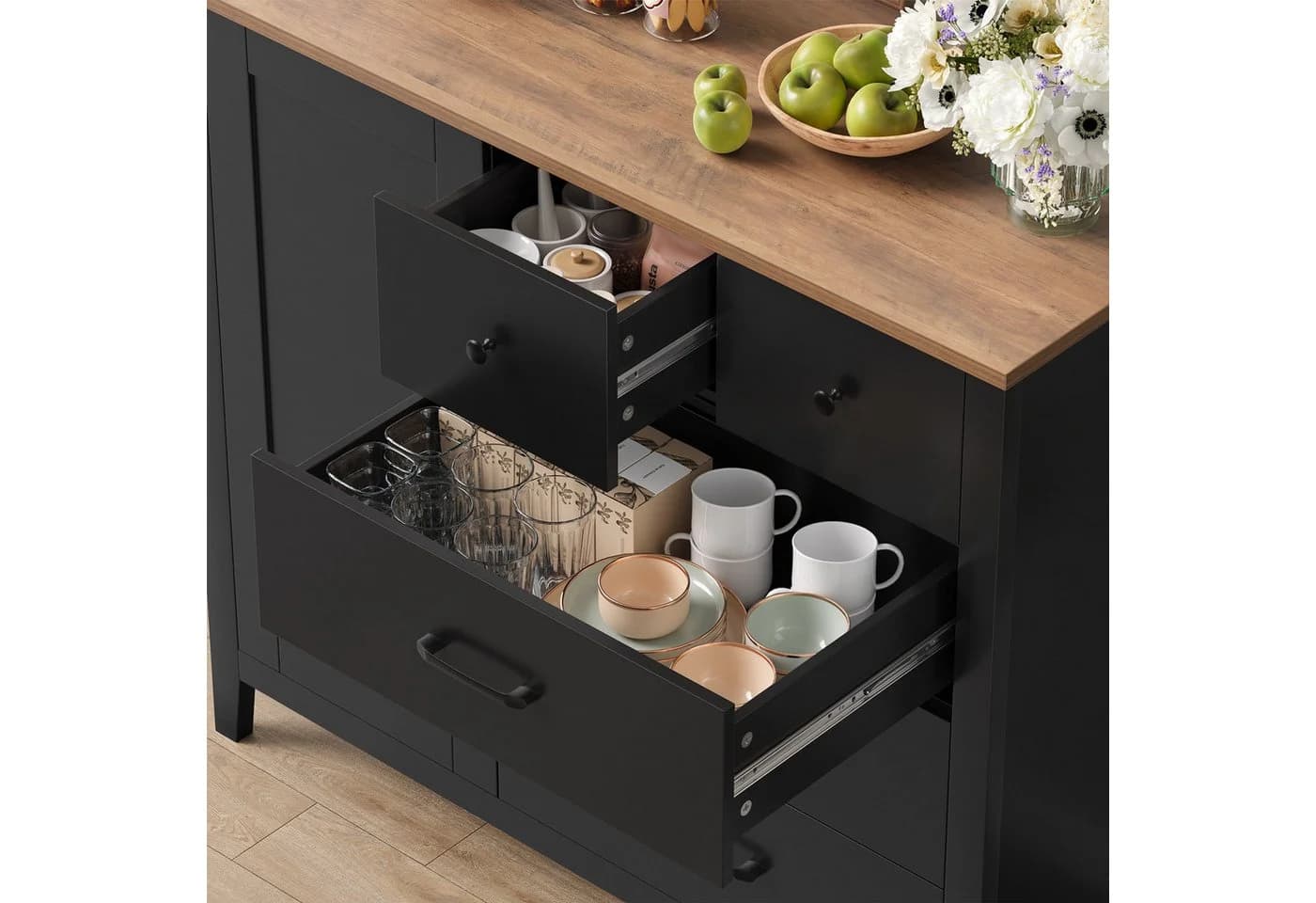HOMECHO Buffet Sideboard Küchenschrank Weiß/Braun 5 Schubladen 1 Tür - Bild 4