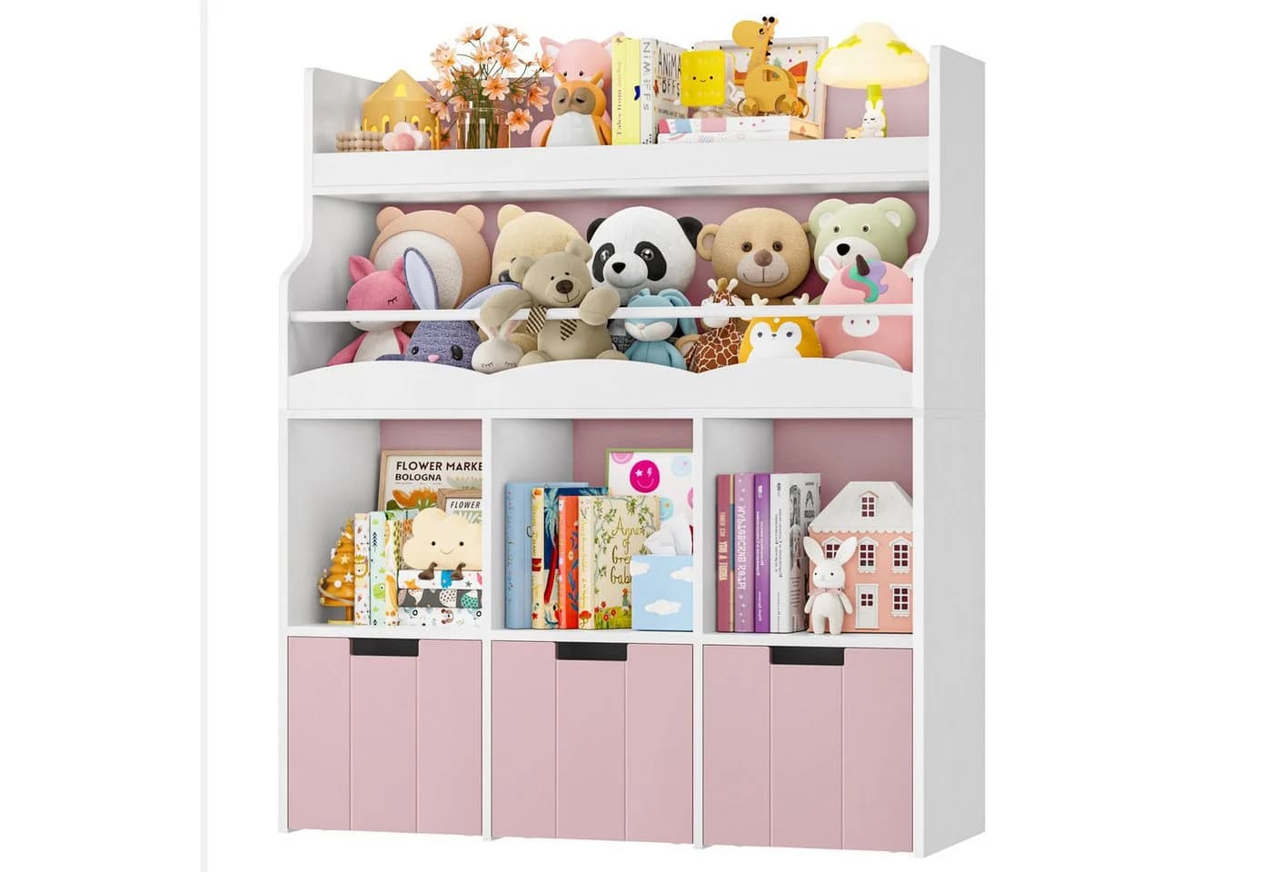 HOMECHO Spielzeugtruhe Kinderregal Weiß mit 5 Fächern und Rollschubladen - Bild 2