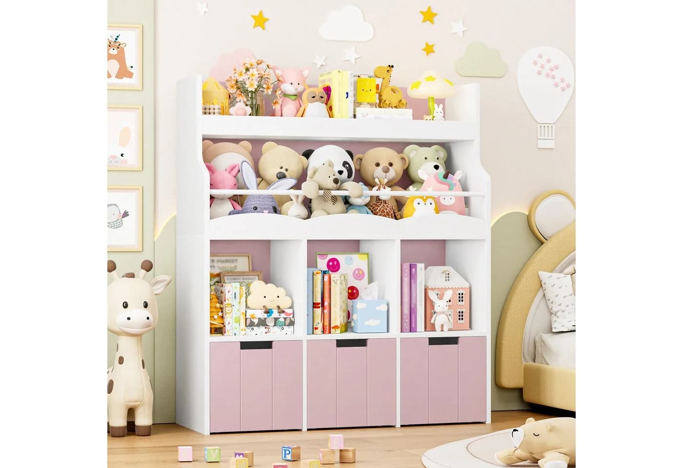 HOMECHO Spielzeugtruhe Kinderregal Weiß mit 5 Fächern und Rollschubladen - Bild 3