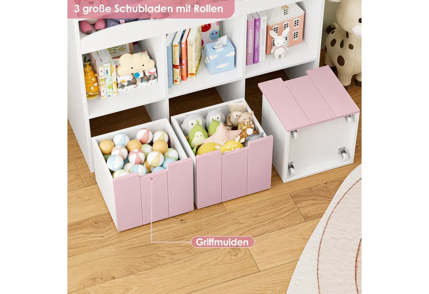HOMECHO Spielzeugtruhe Kinderregal Weiß mit 5 Fächern und Rollschubladen - Bild 5