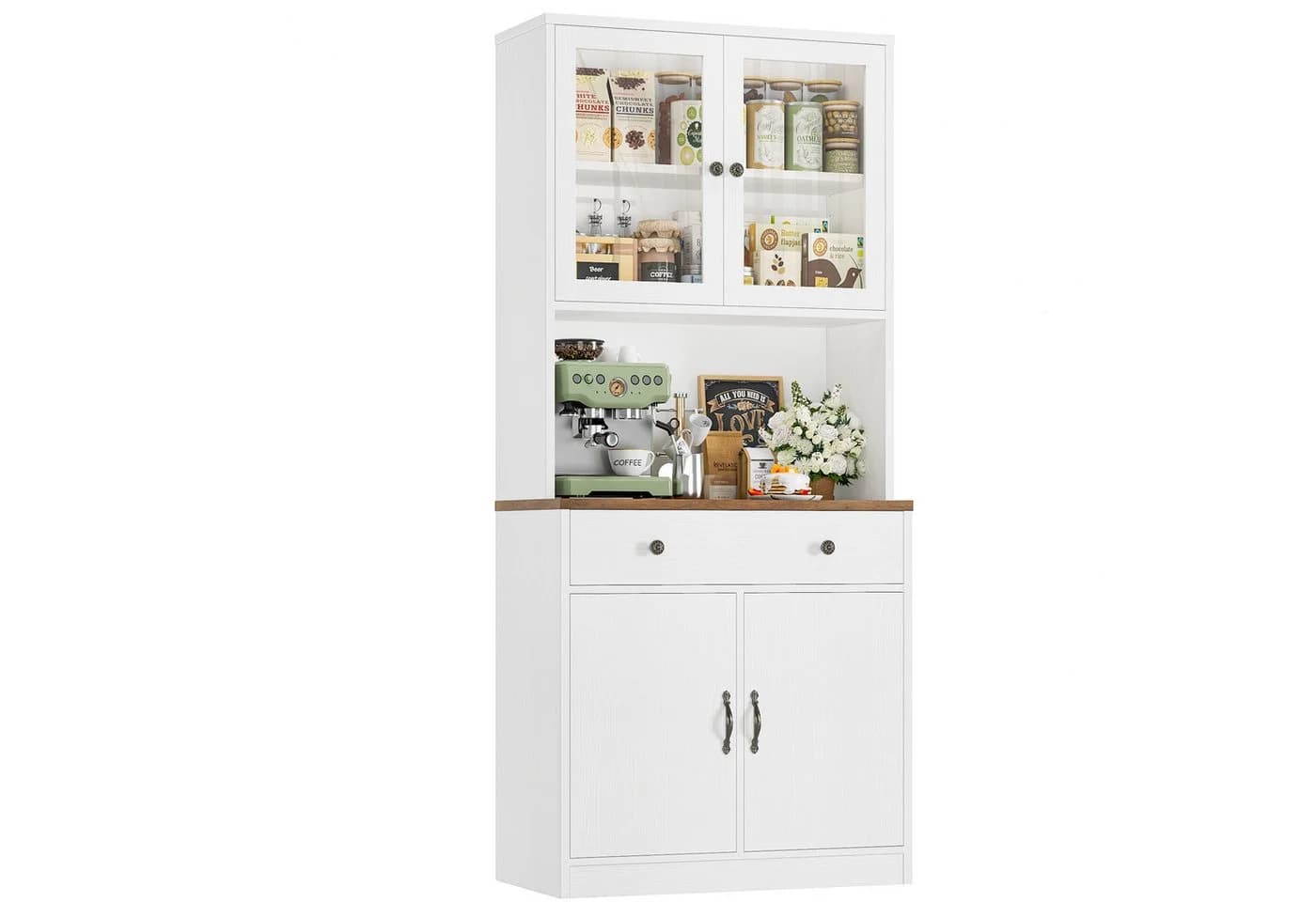 HOMECHO Küchenbuffet 180cm Weiß mit Arbeitsplatte - Bild 2