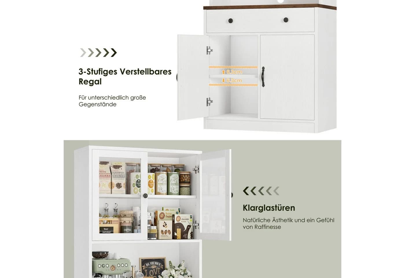 HOMECHO Küchenbuffet 180cm Weiß mit Arbeitsplatte - Bild 4