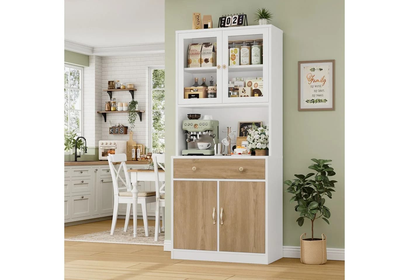 HOMECHO Küchenbuffet 180cm Weiß mit Arbeitsplatte 4 Türen 2 Schubladen