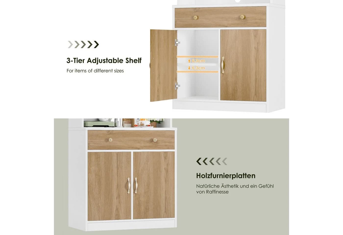 HOMECHO Küchenbuffet 180cm Weiß mit Arbeitsplatte 4 Türen 2 Schubladen - Bild 4