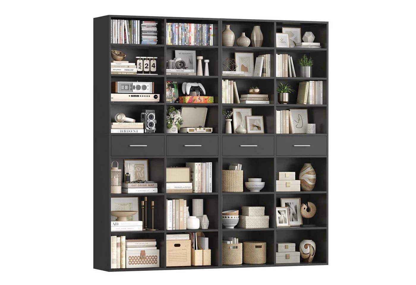 HOMECHO Bücherregal 185,5 cm hoch Standregal mit 8 Ebenen und 2 Schubladen - Bild 2