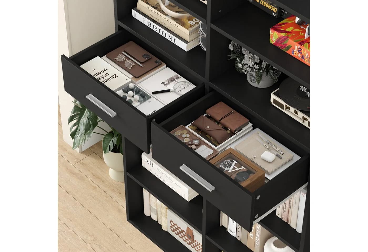 HOMECHO Bücherregal 185,5 cm hoch Standregal mit 8 Ebenen und 2 Schubladen - Bild 3
