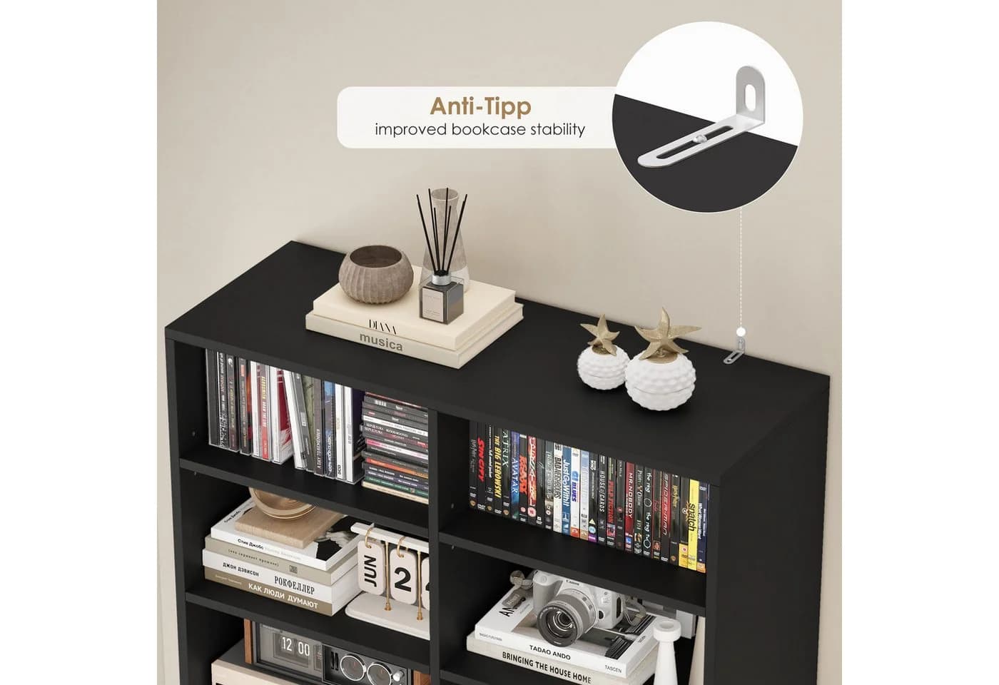HOMECHO Bücherregal 185,5 cm hoch Standregal mit 8 Ebenen und 2 Schubladen - Bild 4
