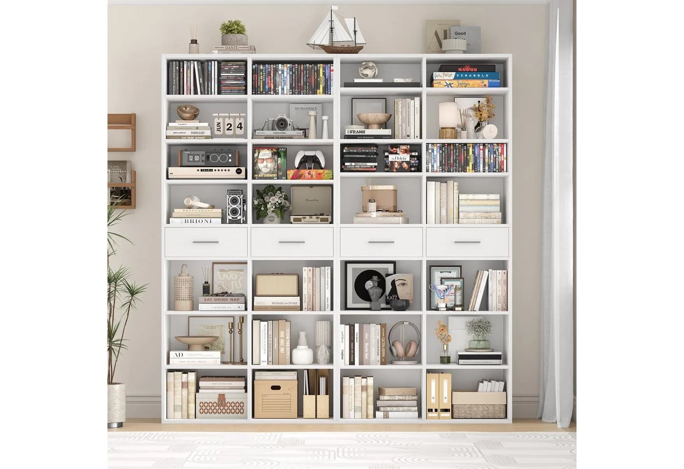 HOMECHO Bücherregal 185,5 cm hoch Standregal mit 8 Ebenen und 2 Schubladen