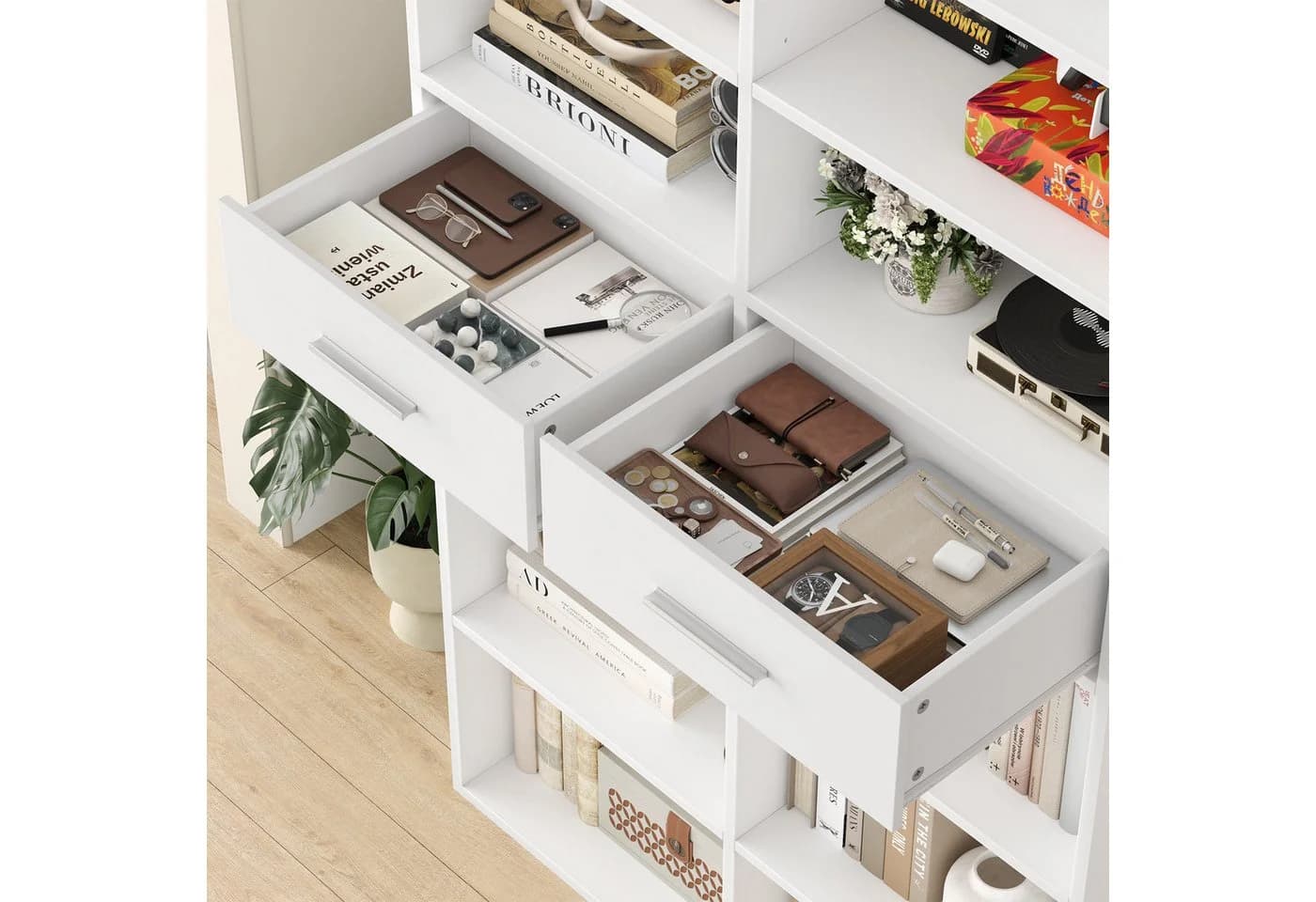 HOMECHO Bücherregal 185,5 cm hoch Standregal mit 8 Ebenen und 2 Schubladen - Bild 3