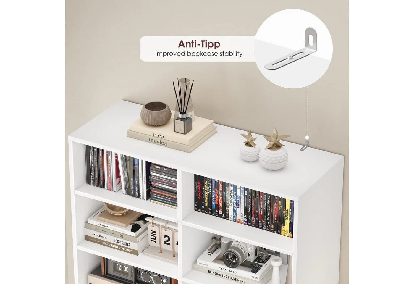HOMECHO Bücherregal 185,5 cm hoch Standregal mit 8 Ebenen und 2 Schubladen - Bild 4