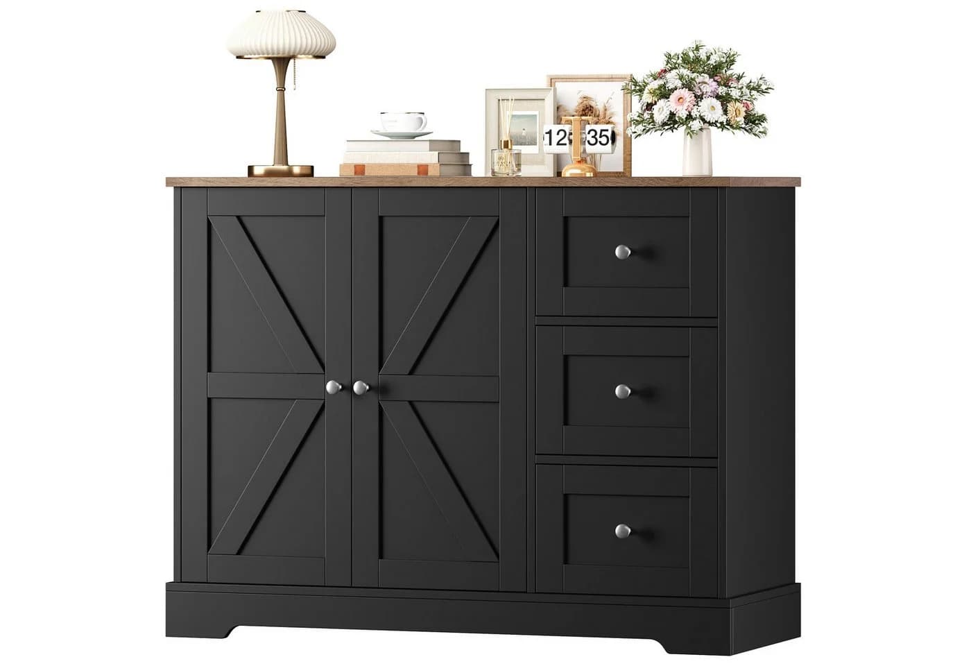 HOMECHO Sideboard Weiß & Braun mit Arbeitsplatte - Bild 2