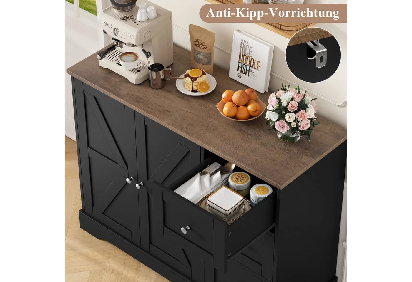 HOMECHO Sideboard Weiß & Braun mit Arbeitsplatte - Bild 3