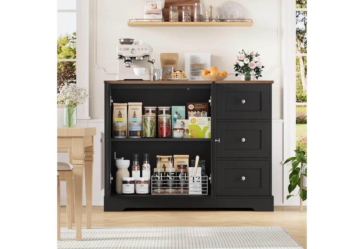 HOMECHO Sideboard Weiß & Braun mit Arbeitsplatte - Bild 4