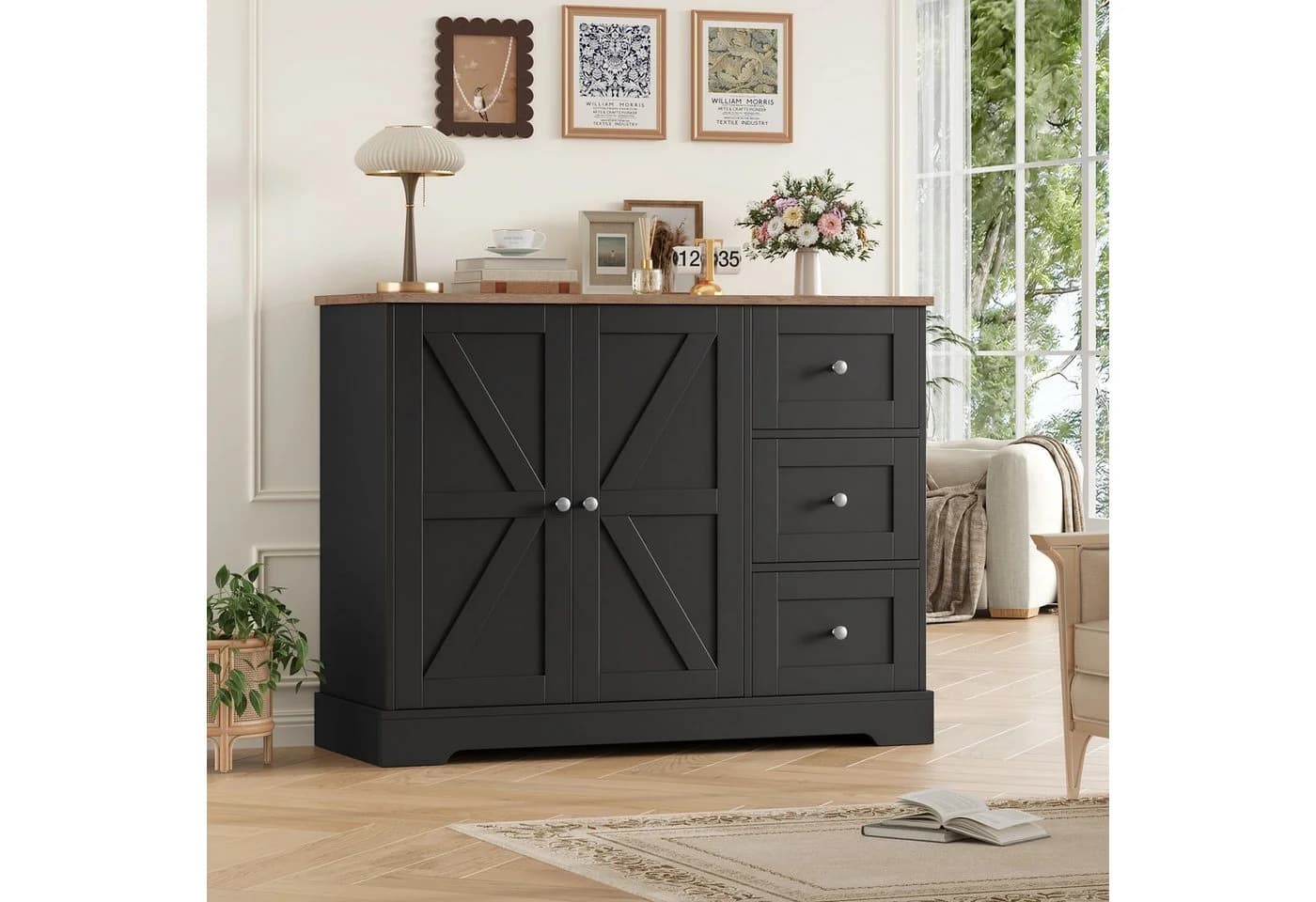 HOMECHO Sideboard Weiß & Braun mit Arbeitsplatte - Bild 5