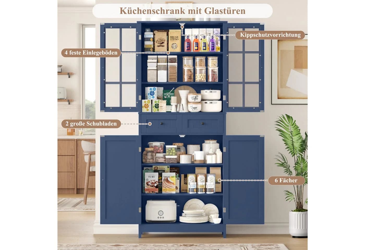 HOMECHO Hochschrank 180 cm Küchenschrank Weiß - Bild 4