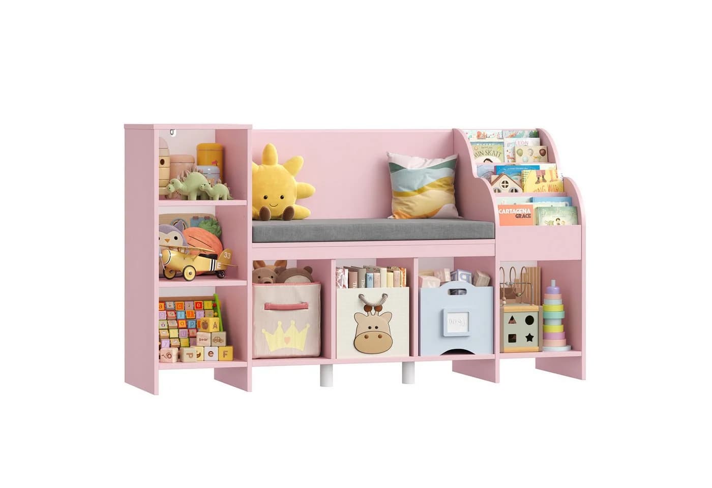 HOMECHO Spielzeugtruhe Bücherregal Weiß mit Kissen 7 Fächer - Bild 2