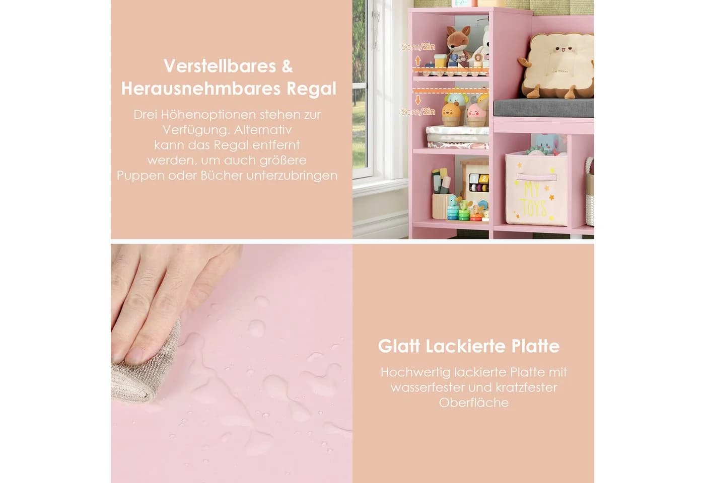 HOMECHO Spielzeugtruhe Bücherregal Weiß mit Kissen 7 Fächer - Bild 5