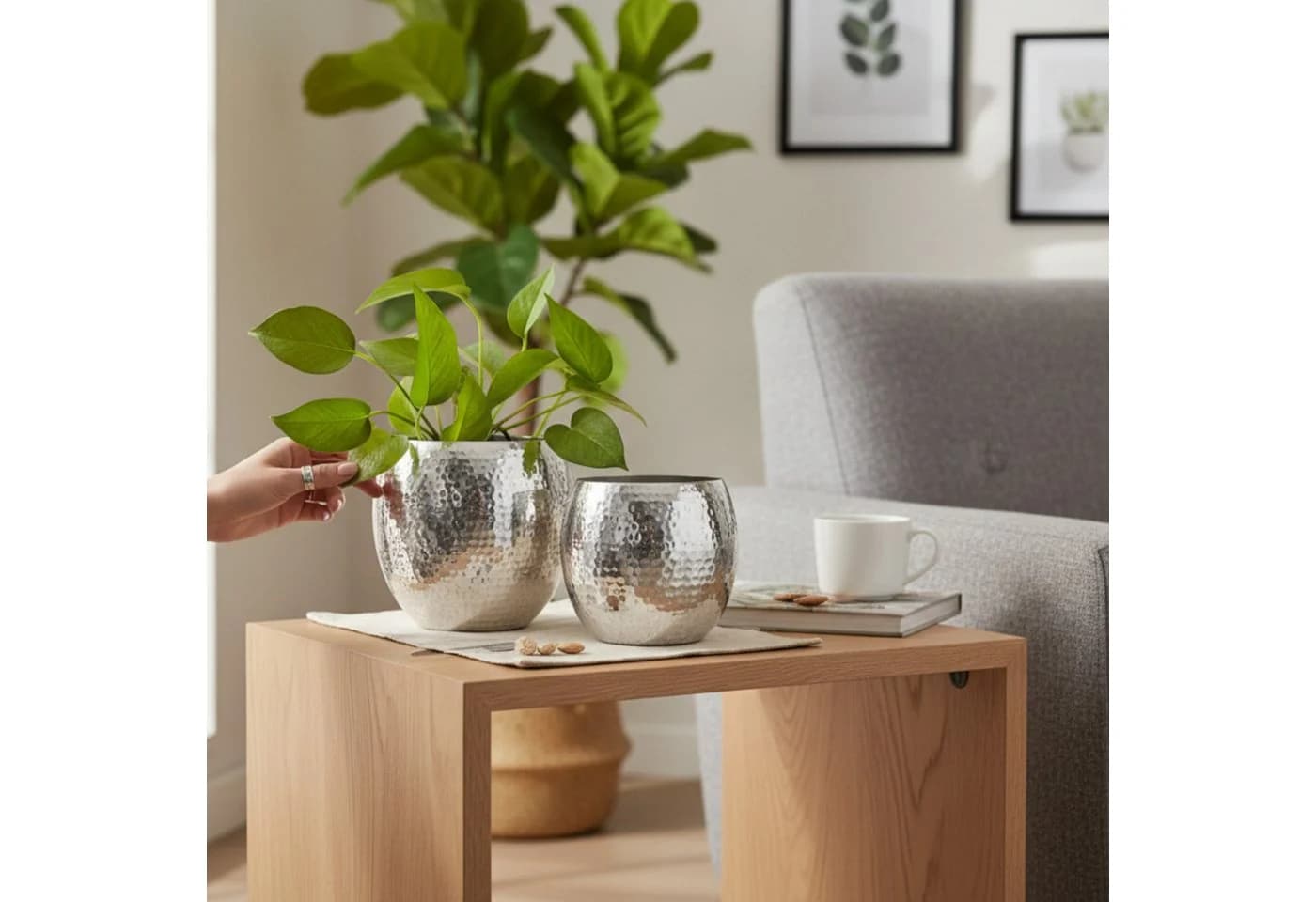 Meinposten Blumentopf 2er Set Silber Aluminium - Bild 5