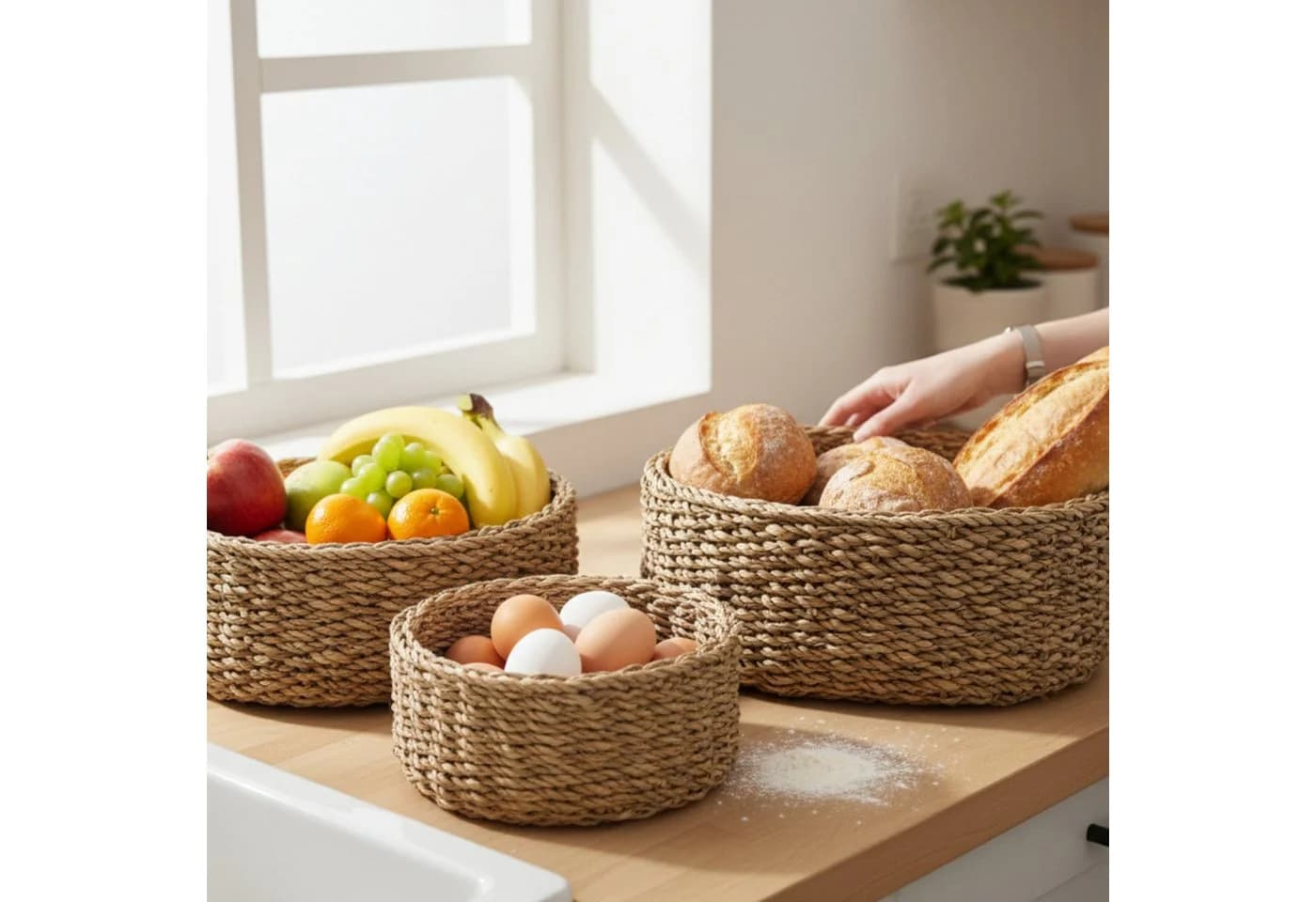 Meinposten Aufbewahrungskorb 3 Körbe Seegras Natur Braun - Bild 5