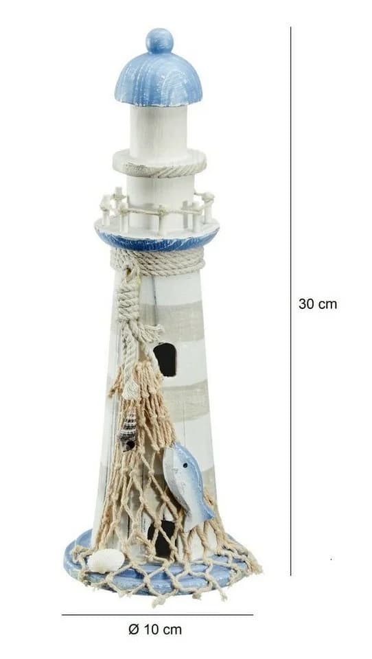 Meinposten Leuchtturm Holz Blau-Weiß mit Muscheln & Netz Dekoration - Bild 3