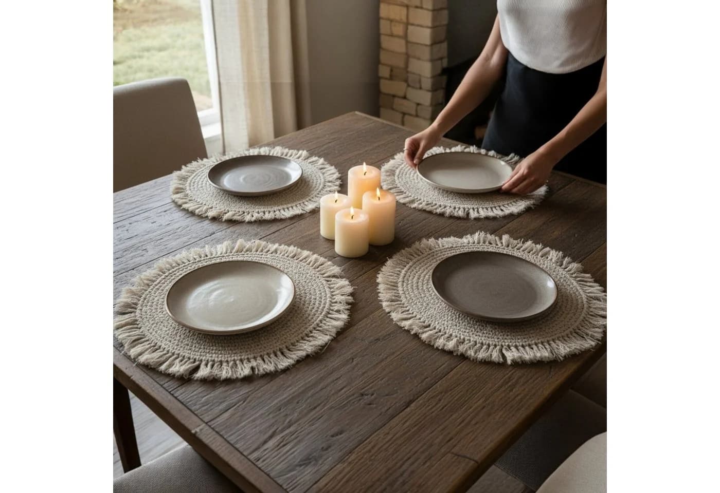 Boho Makramee Platzset aus Baumwolle und Polyester - Bild 4