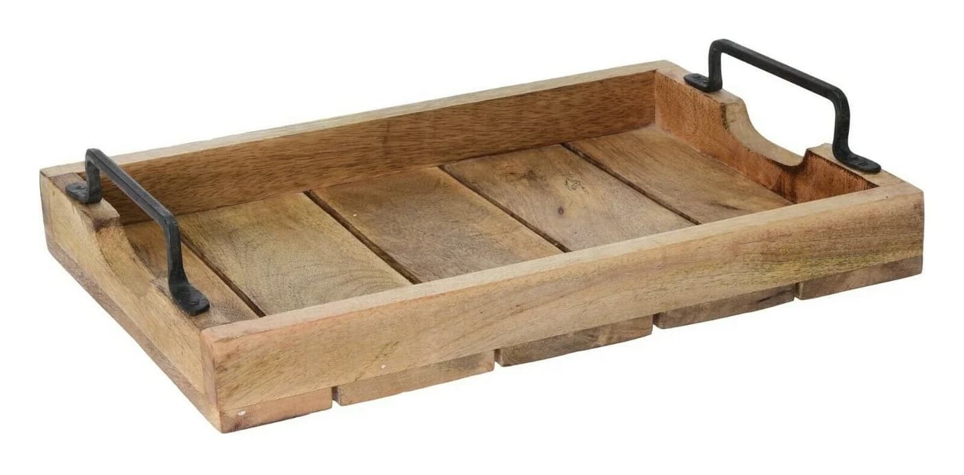 Meinposten Dekotablett Holz Mango Braun 2 Metallgriffen - Bild 2