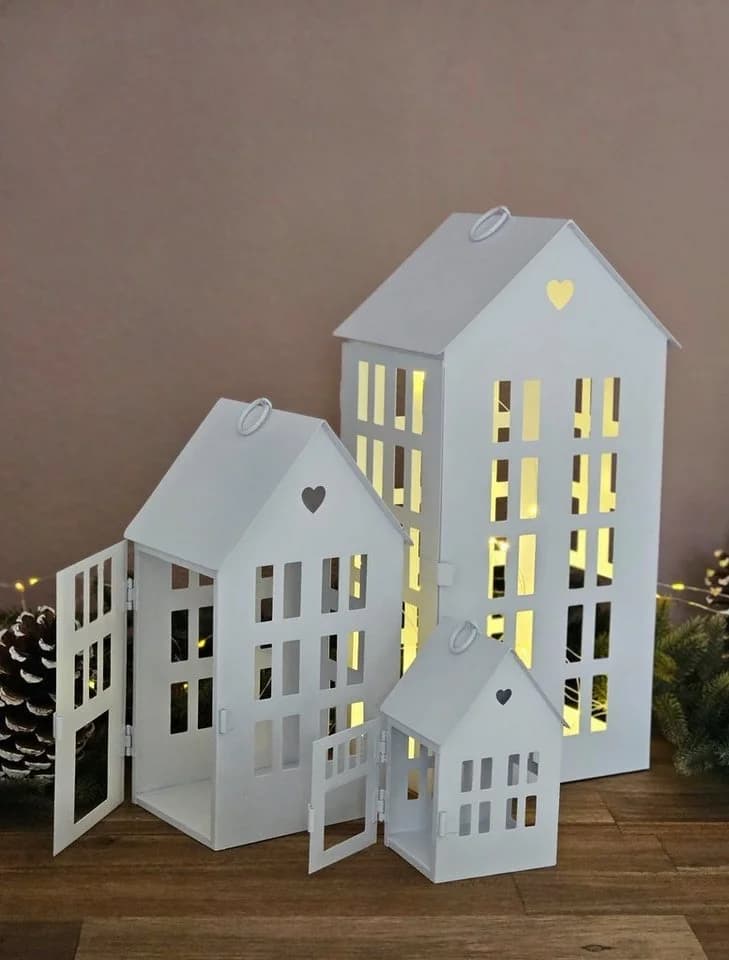 Meinposten Windlicht 3 Laternenhäuser Metall weiß 3er Set - Bild 4