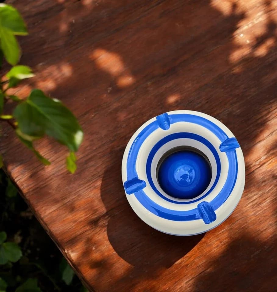 Meinposten Aschenbecher Sturmaschenbecher Mykonos Blau-Weiß Gestreift Keramik - Bild 4