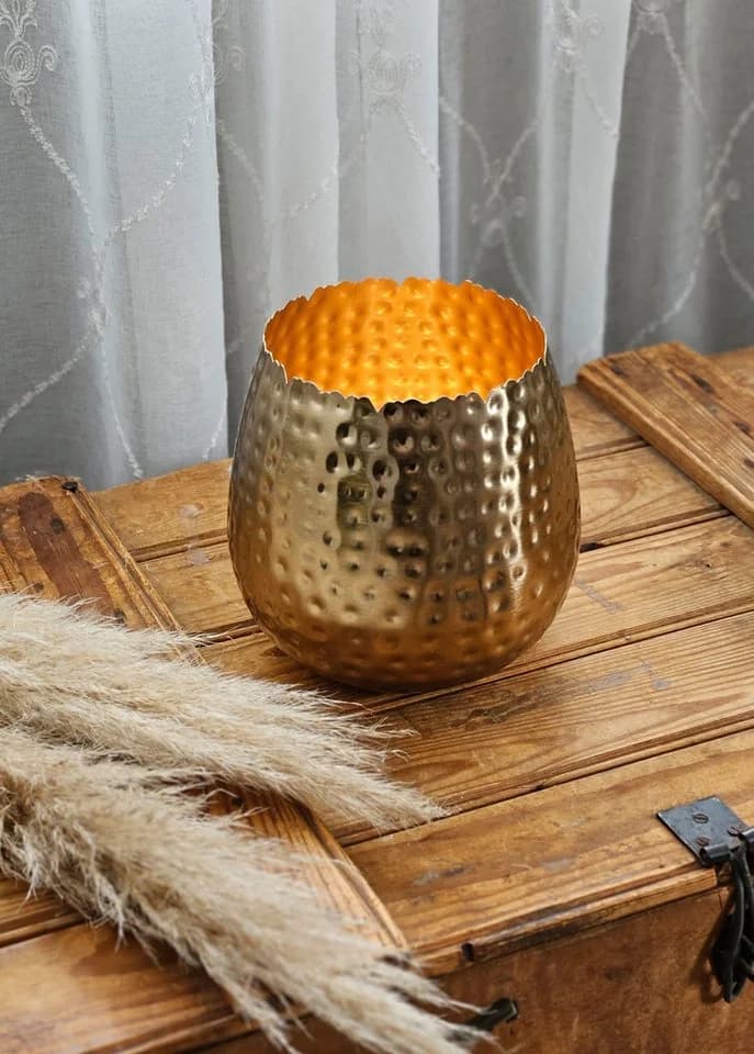 Meinposten Blumentopf Übertopf Vase Gold Metall Hammerschlag 18x18 cm - Bild 4