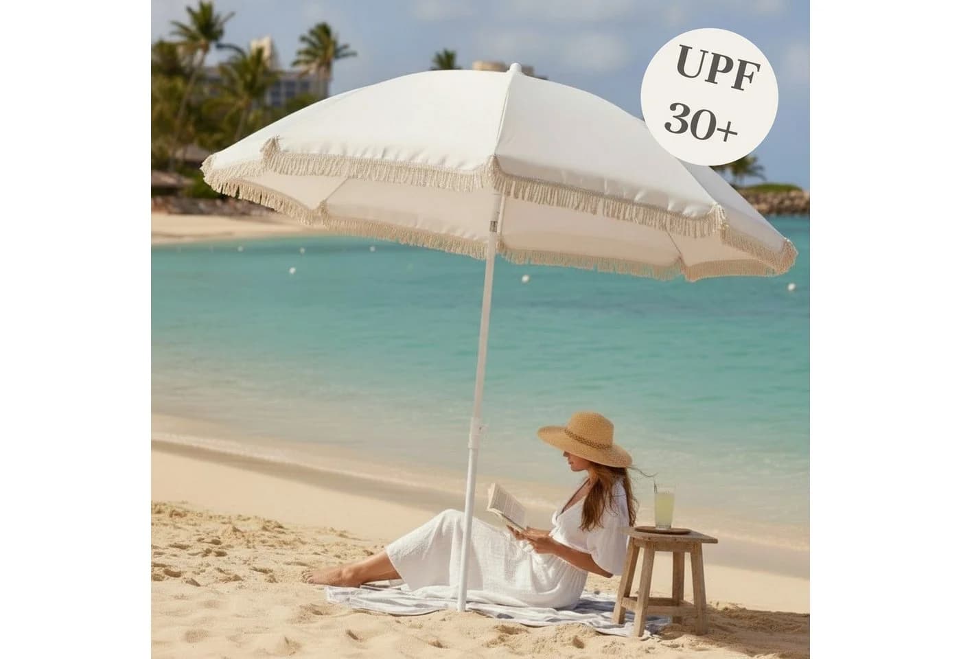 Meinposten Sonnenschirm Creme Fransen UV30+ 155cm - Bild 3