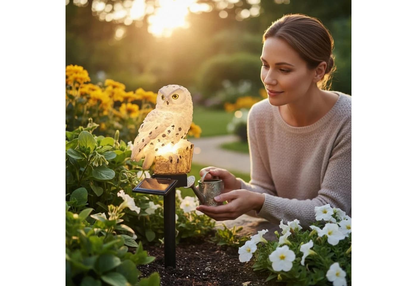 Meinposten Schneeeule Solarleuchte Gartenstecker Weiß - Bild 4