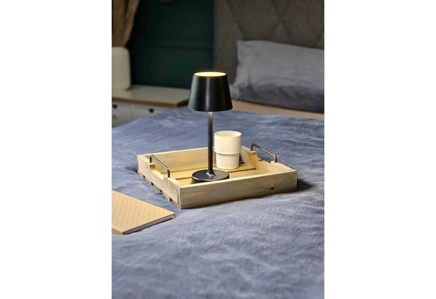 Meinposten Dekotablett Set Holz Metallgriff 20x20cm & 30x30cm Graubraun