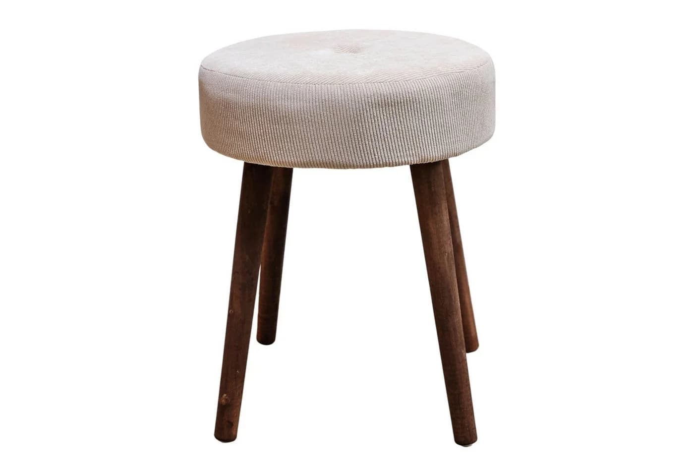 Moderner Sitzhocker aus Cord und Holz in Beige - Bild 2