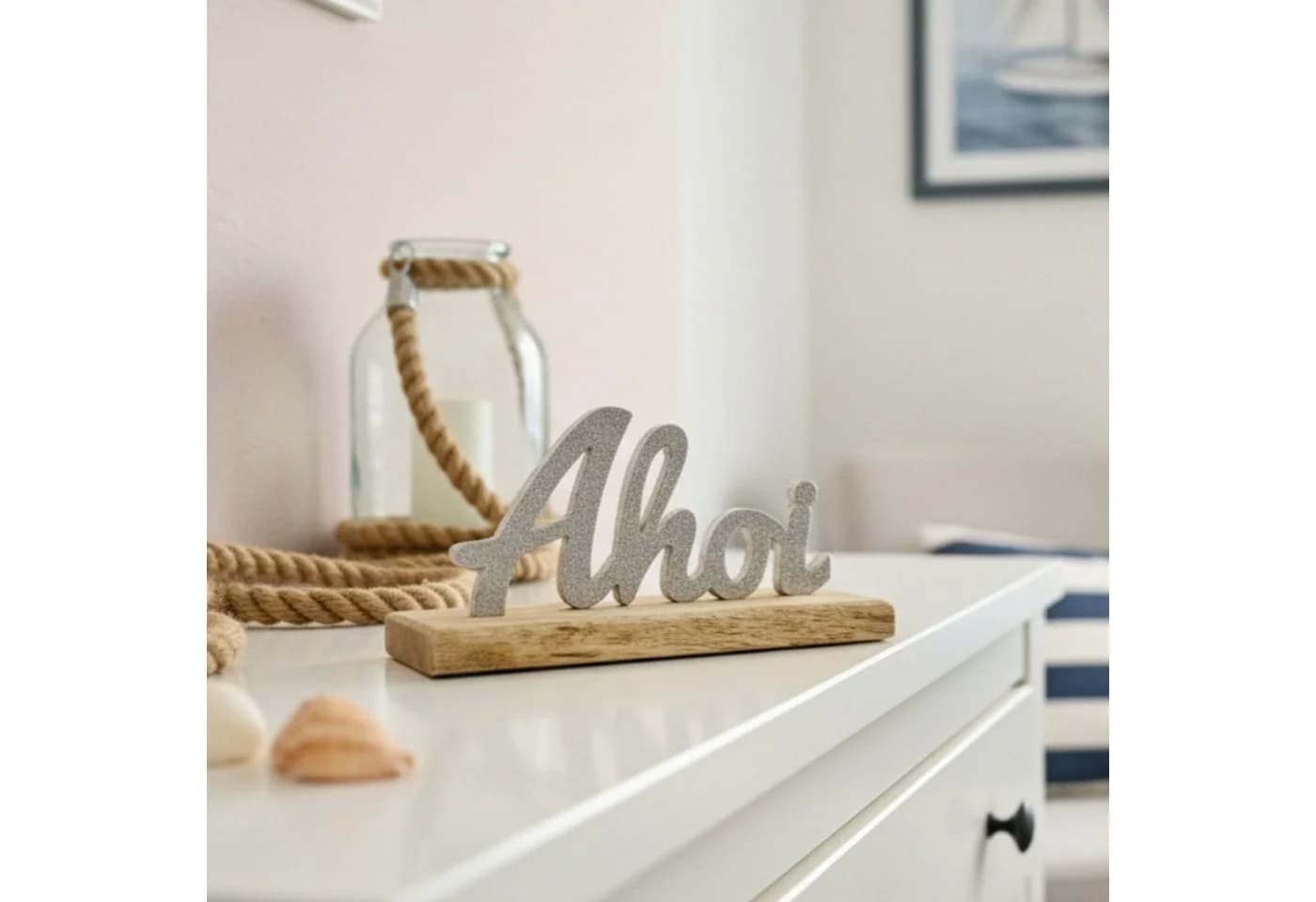 Meinposten Deko-Schild AHOI Maritim Mangoholz Metall - Bild 4