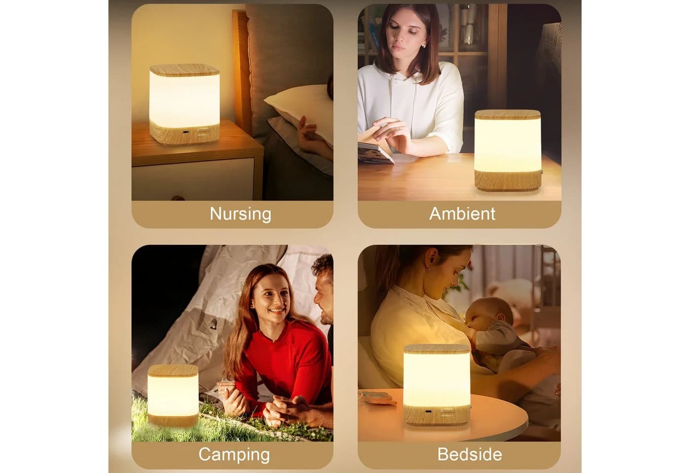 ZMH LED Tischleuchte mit 3 Farbtemperaturen Beige Nachttischlampe - Bild 4