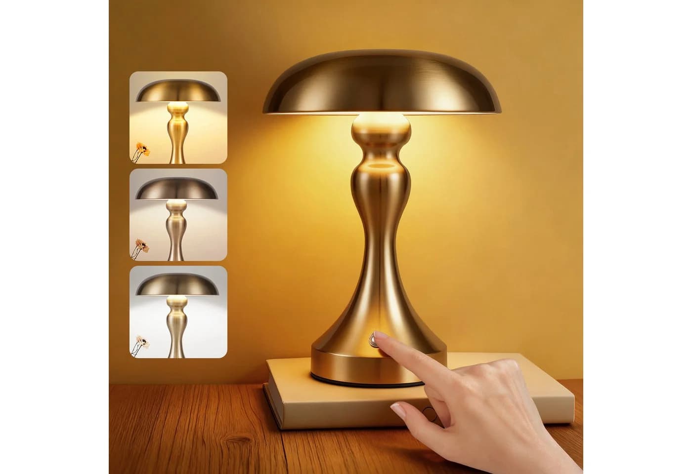 ZMH LED Tischleuchte Kabellos Vintage Akku Nachttischlampe Touch Dimmbar Gold
