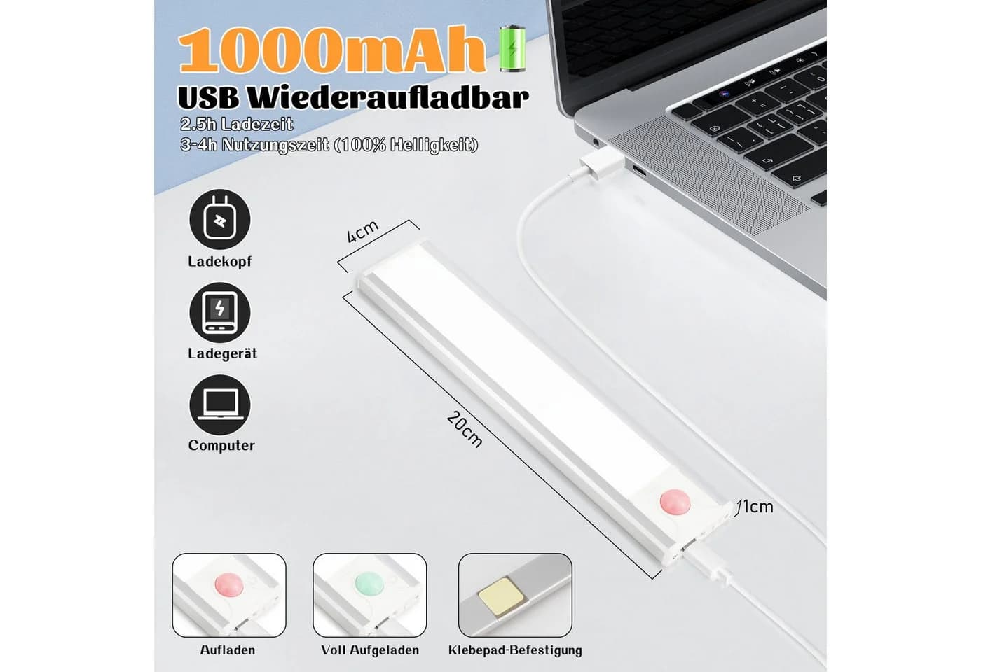 ZMH LED Unterbauleuchte mit Bewegungsmelder 20cm - Bild 3