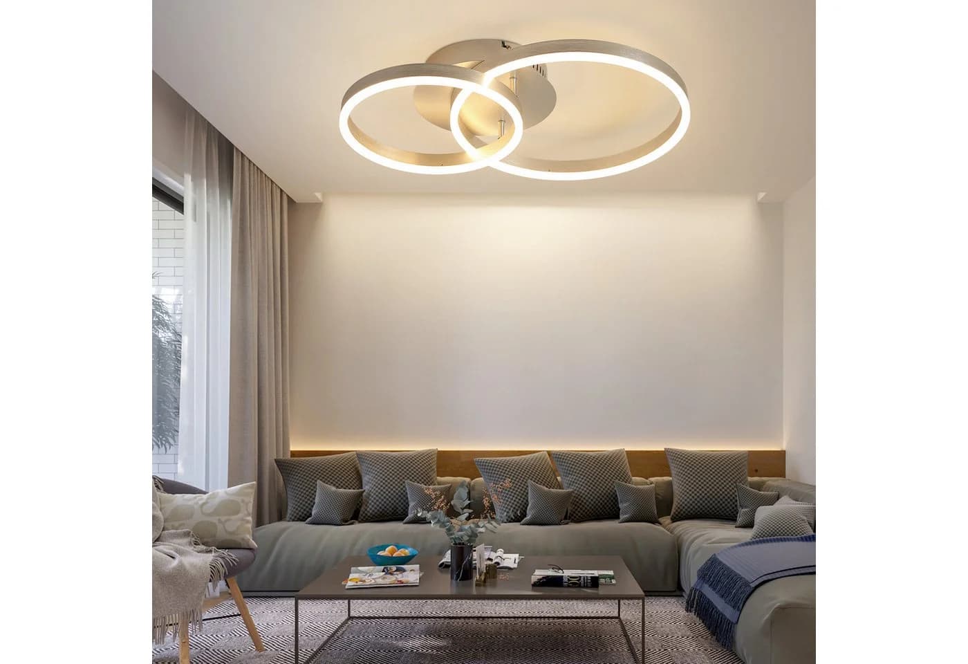 ZMH LED Deckenleuchte Dimmbar Schwarz/Gold Ringe Modern 46W - Bild 3