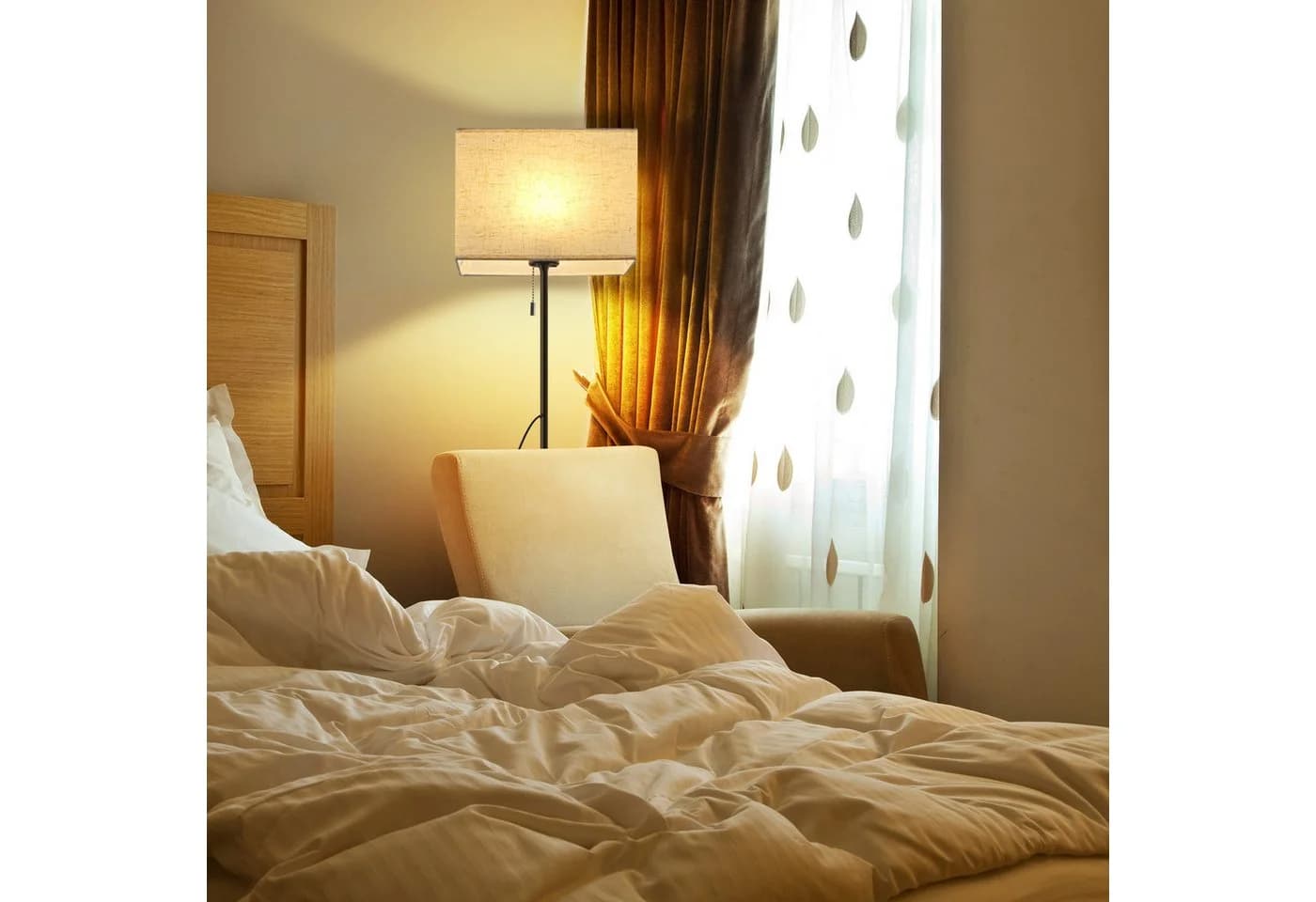 ZMH LED Stehlampe Retro Dimmbar Schwarz/Beige Stoffschirm - Bild 4