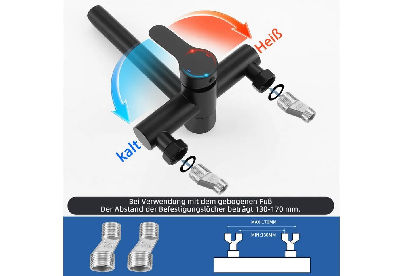 ZMH Duschsystem Wannenarmatur mit Handbrause, 3 Funktionen, Schwarz - Bild 4